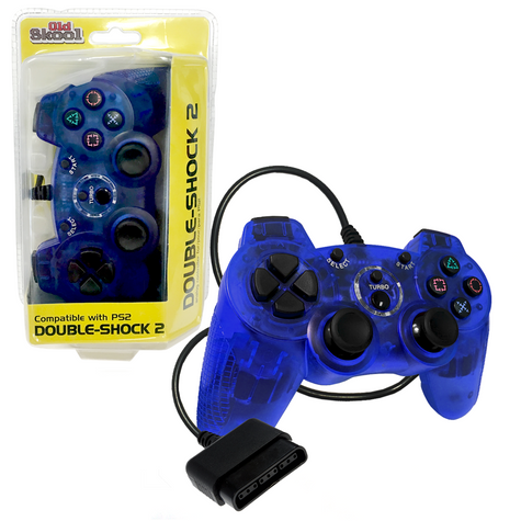 PS2 Controller Wired Double-Shock 2 Blue - Old Skool