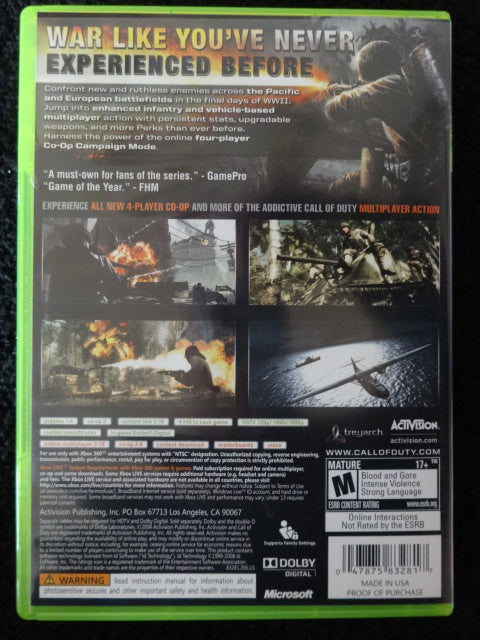 Call Of Duty World At War Microsoft Xbox 360