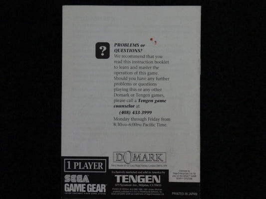 Prince Of Persia Instruction Booklet Sega Game Gear