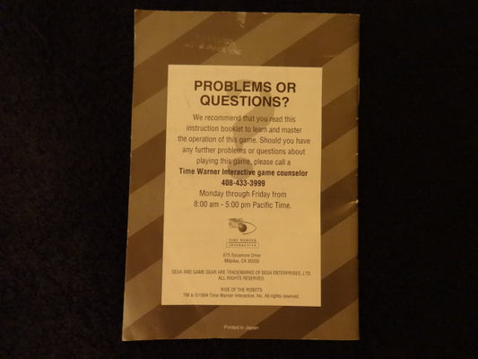 Rise Of the Robots Sega Game Gear