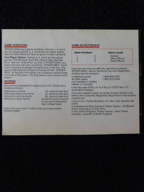 Spider Man Instruction Booklet Atari 2600