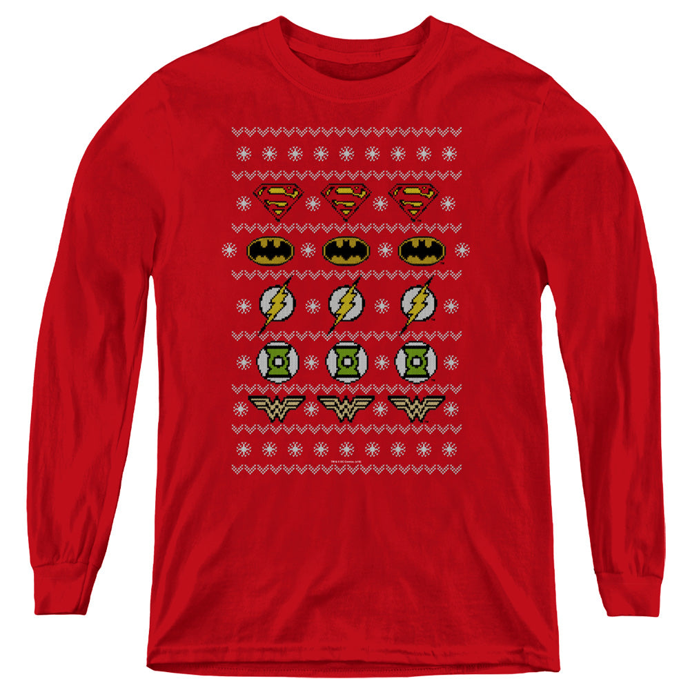JLA/JUSTICE SHIELDS CHRISTMAS SWEATER 
 
