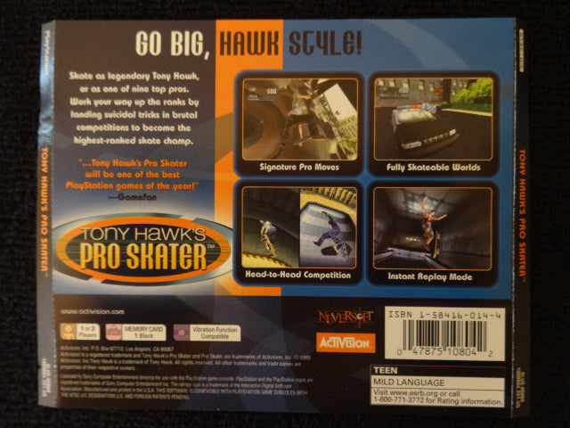 Tony Hawk's Pro Skater Back Art Only