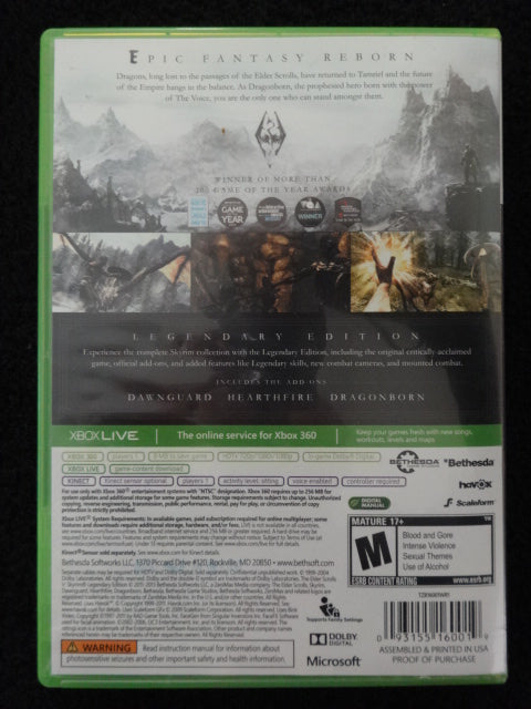 Elder Scrolls V Skyrim Legendary Edition Microsoft Xbox 360